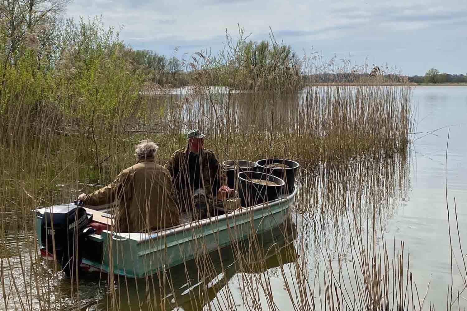 Fischerboot zwischen Schilf am Wardersee